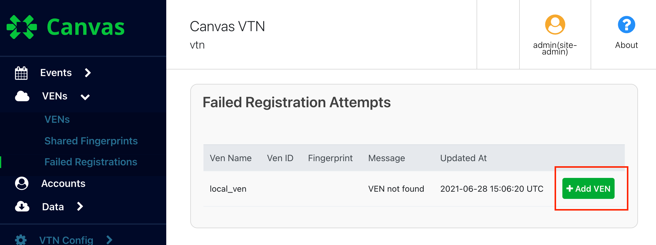 Failed Registration screenshot